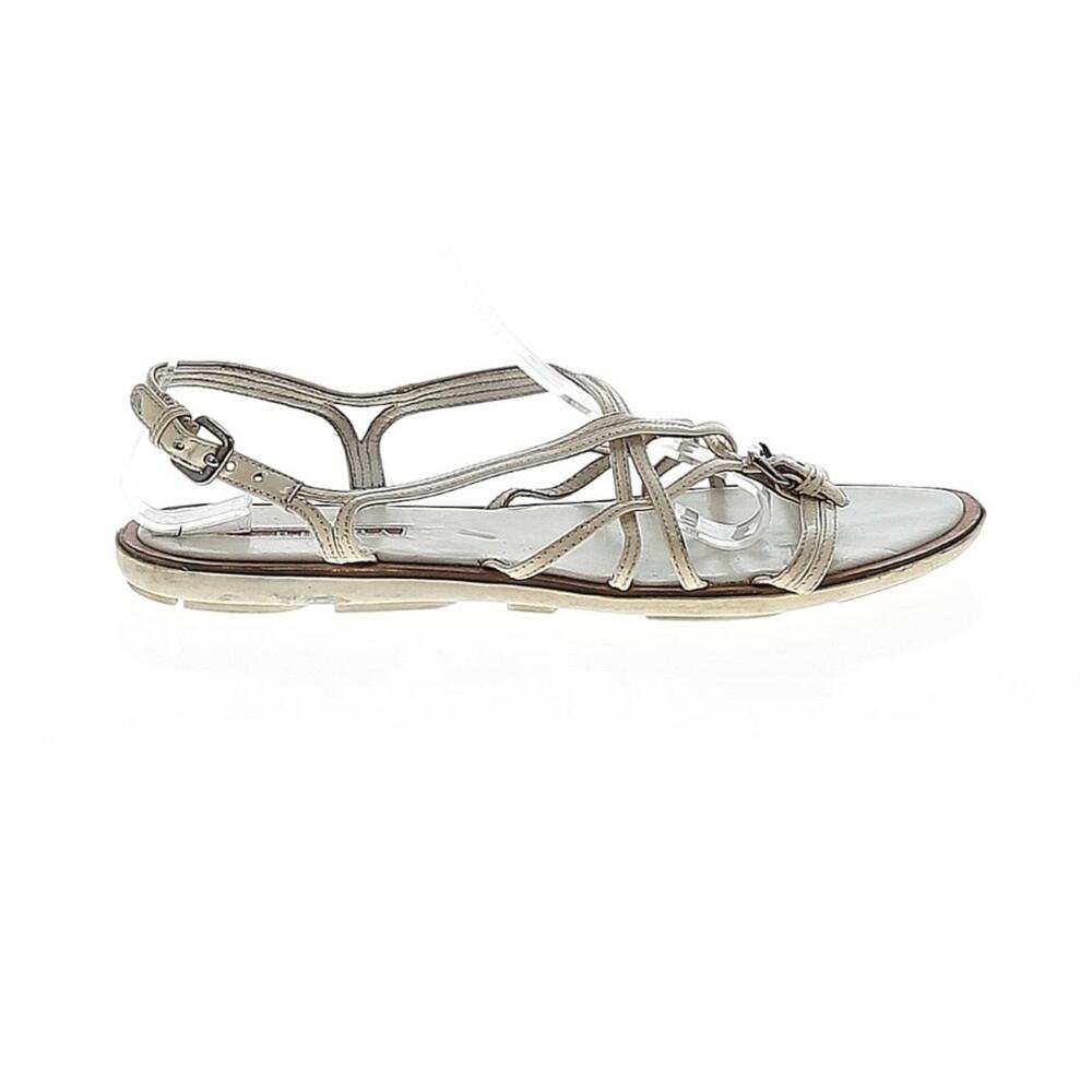 Prada Cream Patent Leather Strappy Flat Sandals with Intertwined Straps Sz EU 36